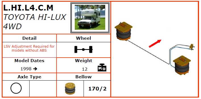 L.HI.L4.C.M/丰田空气悬挂系统/丰田空气悬挂/丰田HI-LUX 4WD (1998-) -dunlop空气悬挂